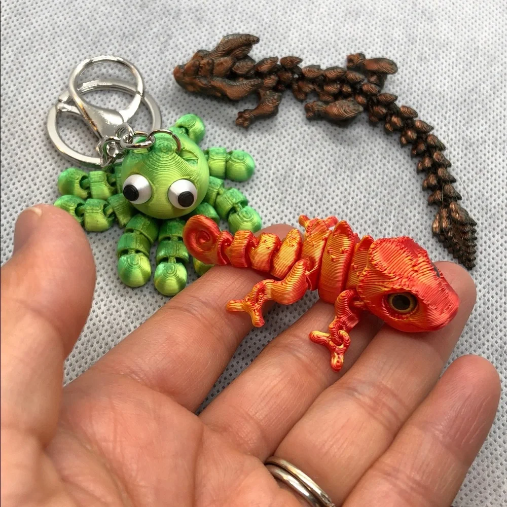 Colorful Kids 3-Pack Toy Figures - Orange Octopus, Blue Lizard, Green Skeleton